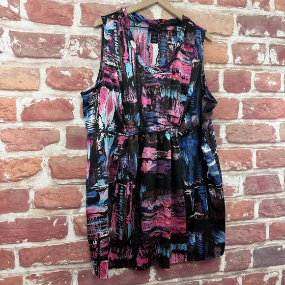 Lane Bryant Tunic Top Women's 24 Artsy Abstract Twist Neck Crinkle Tank Shirt - Picture 2 of 8